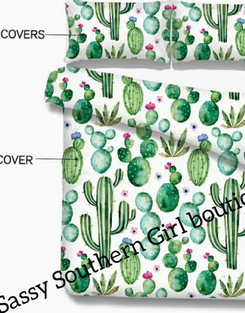 ⭐🆕 Vibrant Boho Cactus print luxury duvet set